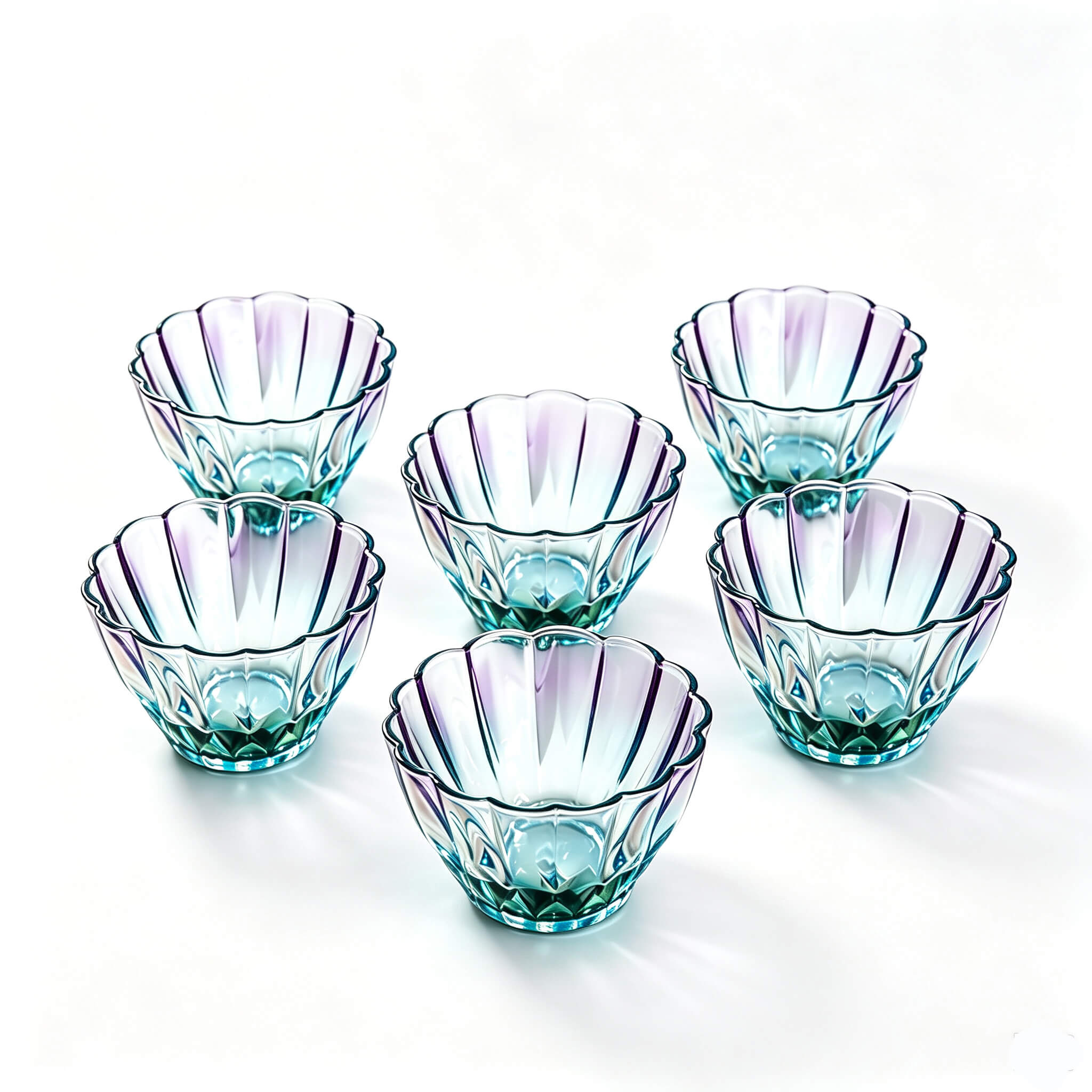 Acever QH6 6-piece Little Mermaid gradient glass bowls set arranged on white surface