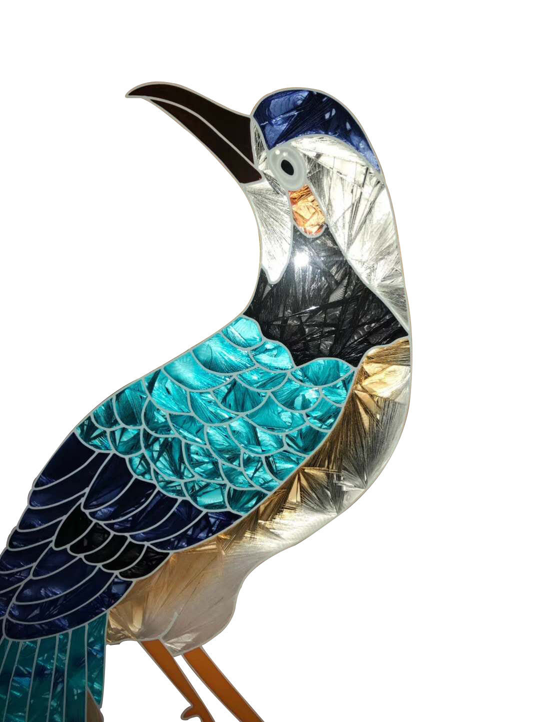 Cloisonne enamel Art Glass Interior Decor Room Divider Magpie