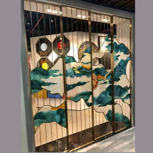 Stainless steel cloisonne enamel Art Glass Room Divider for interior decoration