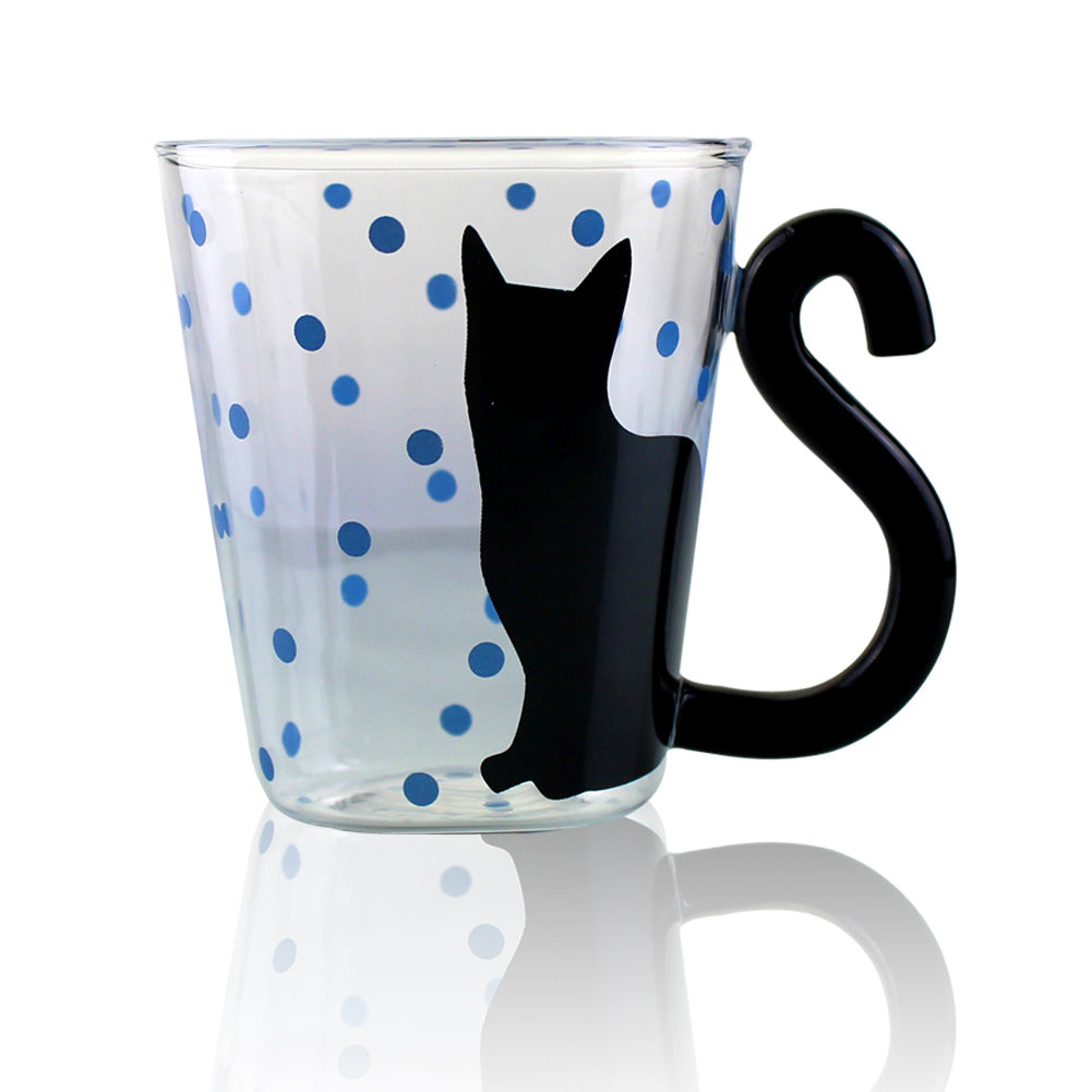Glass Coffee Mug Tea Cup Birthday Christmas Gift, Cat Tail