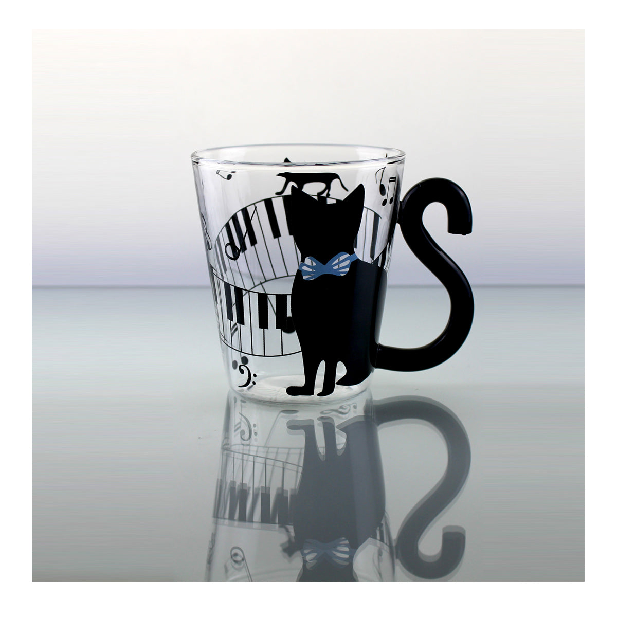 Glass Coffee Mug Tea Cup Birthday Christmas Gift, Cat Tail
