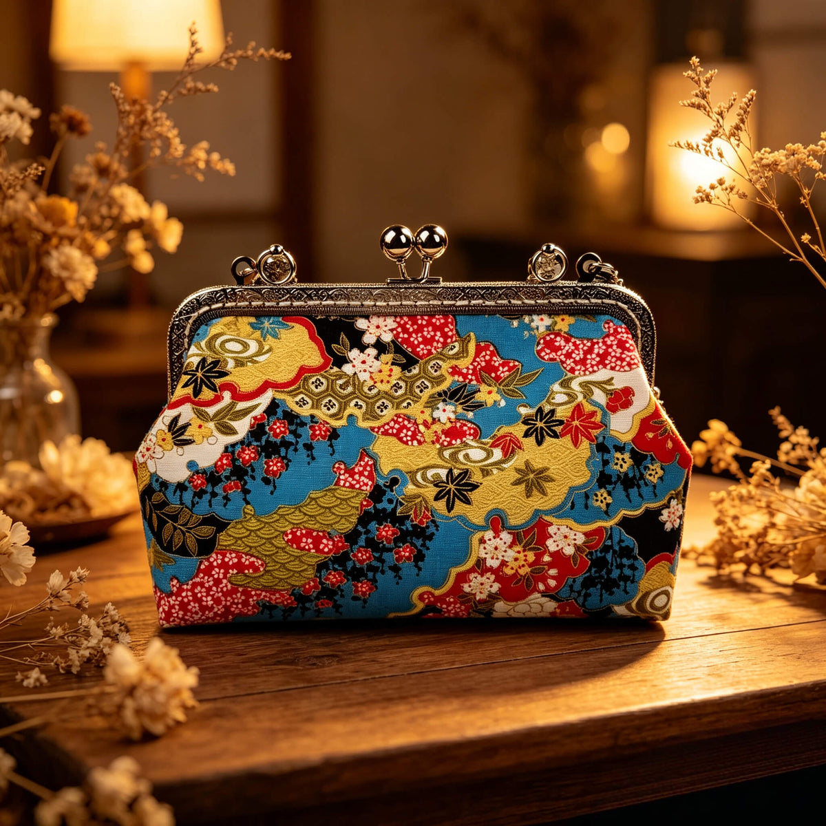 Acever Japanese Nishiki Brocade Kiss-Lock Top Handle Bag B003