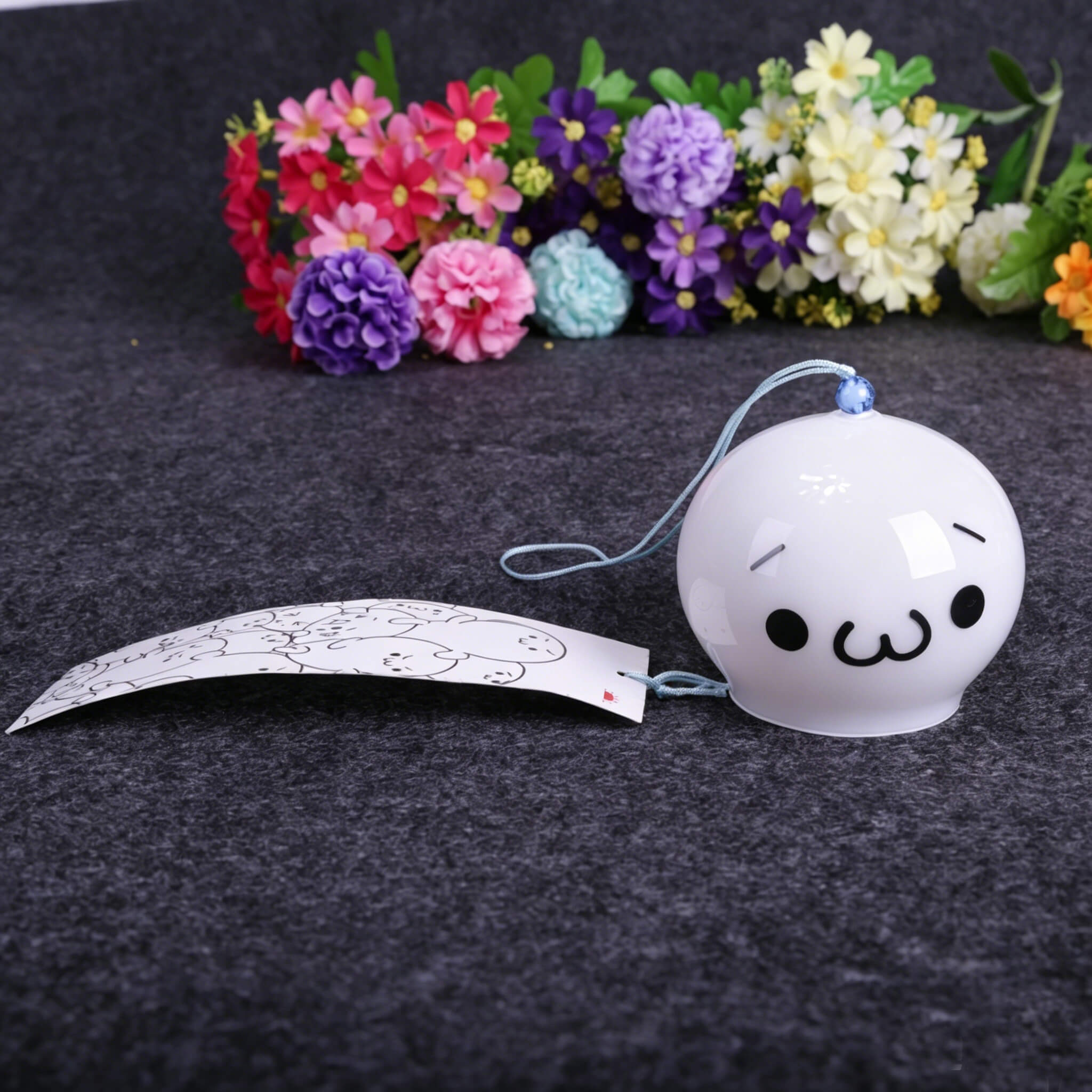 Acever Japanese Furin Glass Wind Chime – Happy Kawaii Face | Edo Style Wind Bell