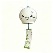 Main product shot of Acever Japanese furin glass wind chime X03 hanging against white background with kawaii face and paper strip
