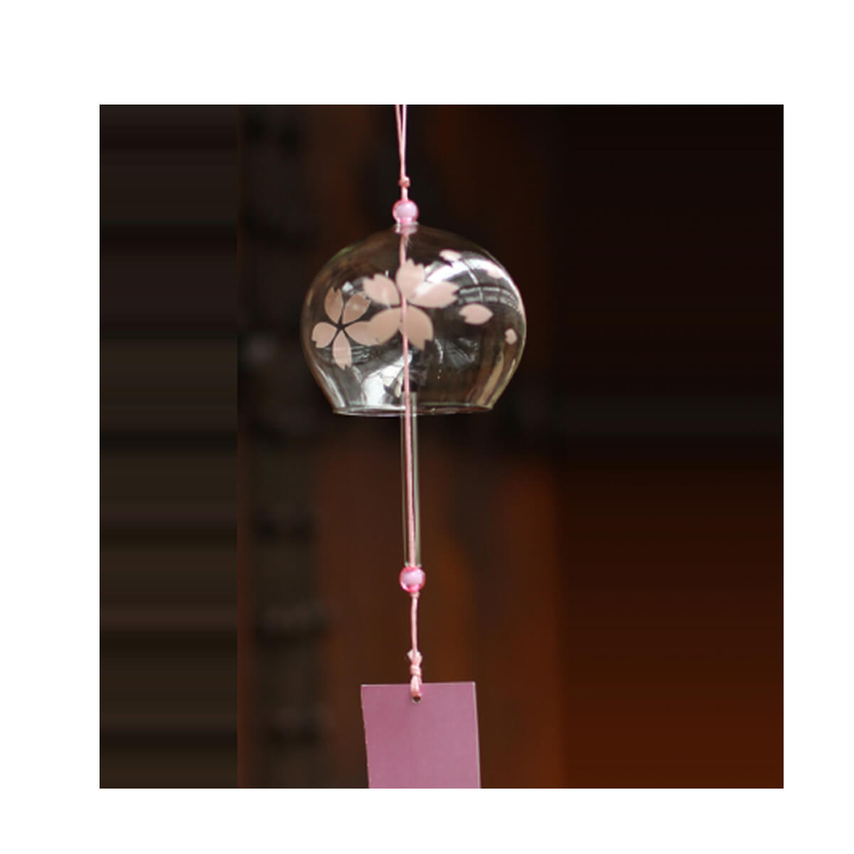 Acever pink sakura glass wind chime X09 hanging with deep rose sakura paper strip