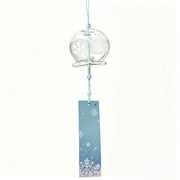 Main product shot of Acever Japanese furin glass wind chime X10 with white snowflake waved-rim globe and blue snowflake paper strip on white background
