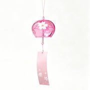 Main product shot of Acever Japanese furin glass wind chime X25 on white background showing rose-tinted globe with white sakura blossoms and pink paper strip with 桜 kanji