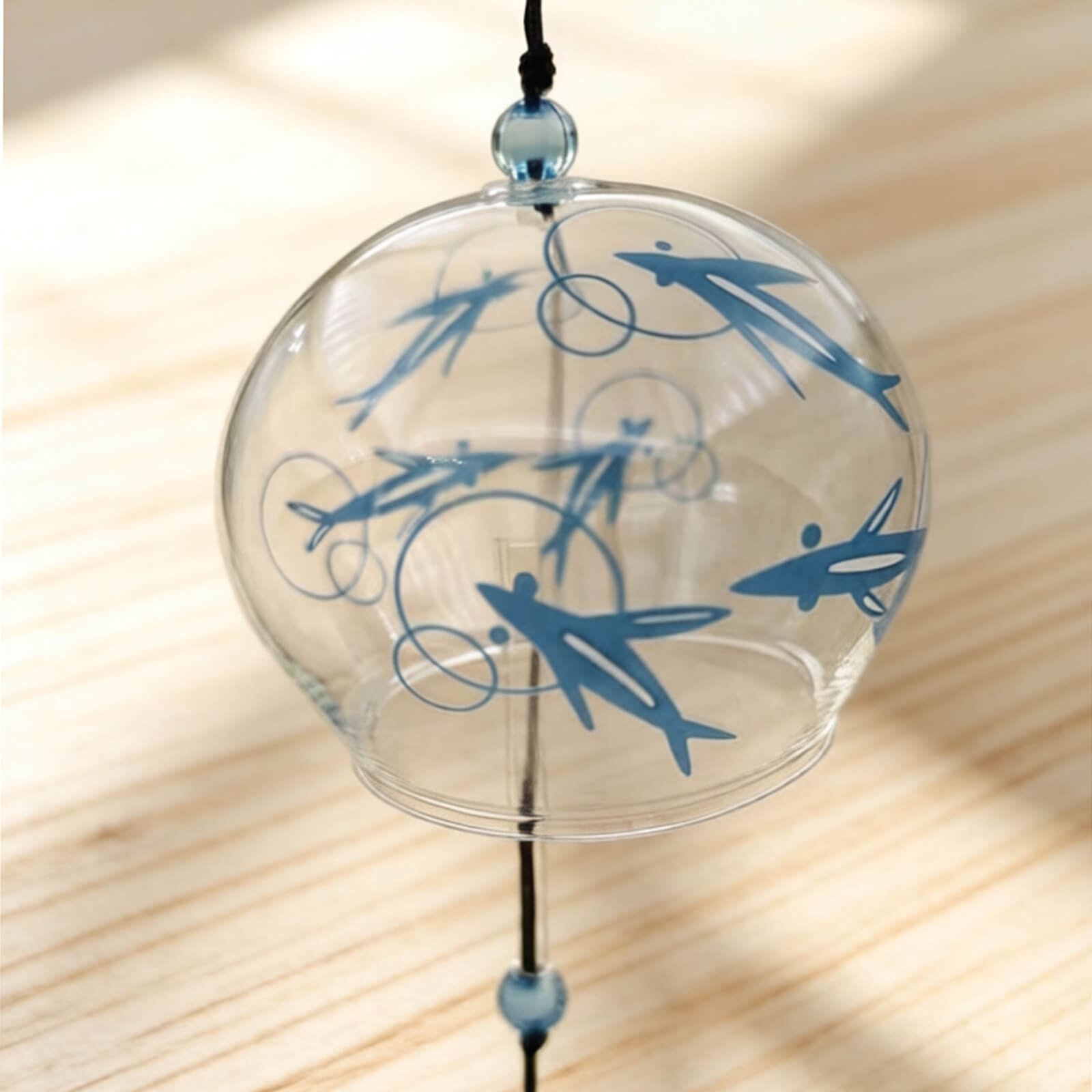 Acever Japanese Furin Glass Wind Chime – Blue Fish & Swirl | Edo Style Wind Bell