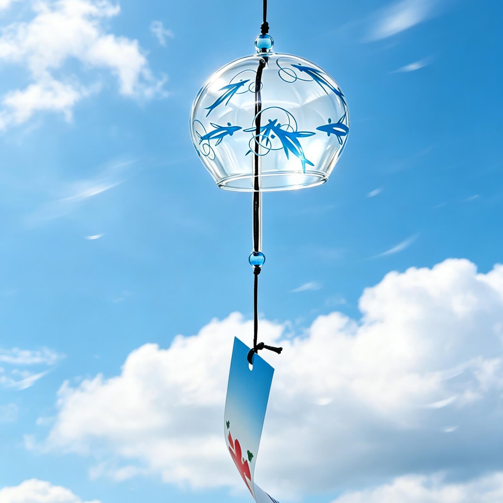 Acever Japanese Furin Glass Wind Chime – Blue Fish & Swirl | Edo Style Wind Bell