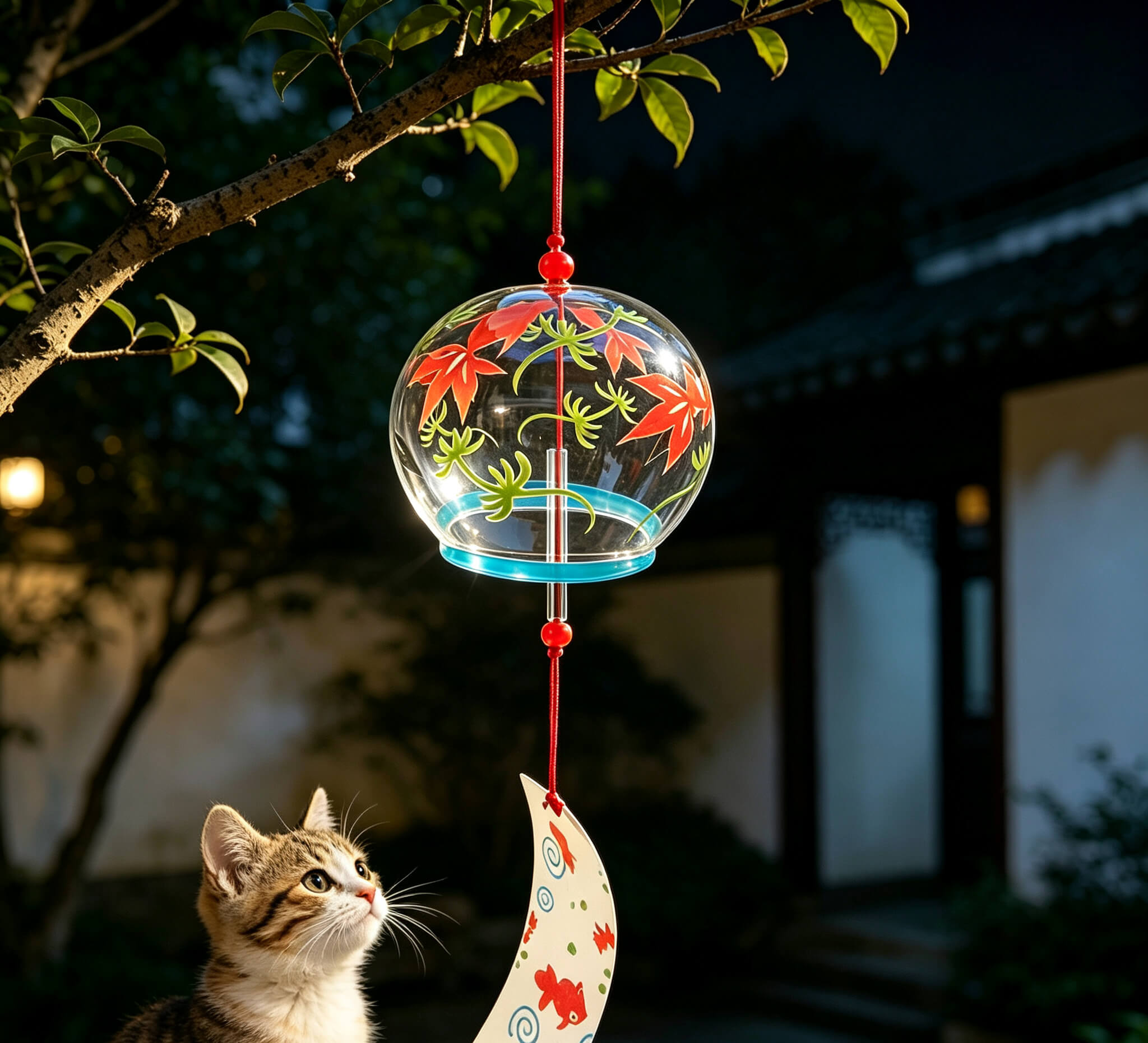 Acever Japanese Furin Glass Wind Chime – Goldfish & Black Fish Chasing | Edo Style Wind Bell