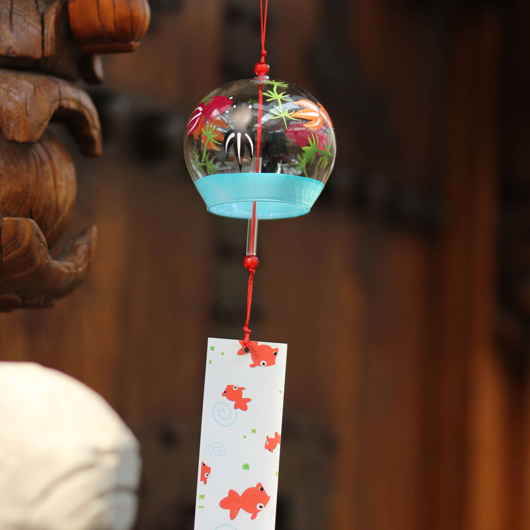 Acever Japanese Furin Glass Wind Chime – Goldfish & Black Fish Chasing | Edo Style Wind Bell