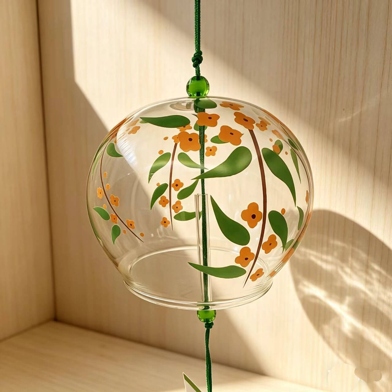 Acever Japanese Furin Glass Wind Chime – Yellow Flower & Green Leaf | Edo Style Wind Bell