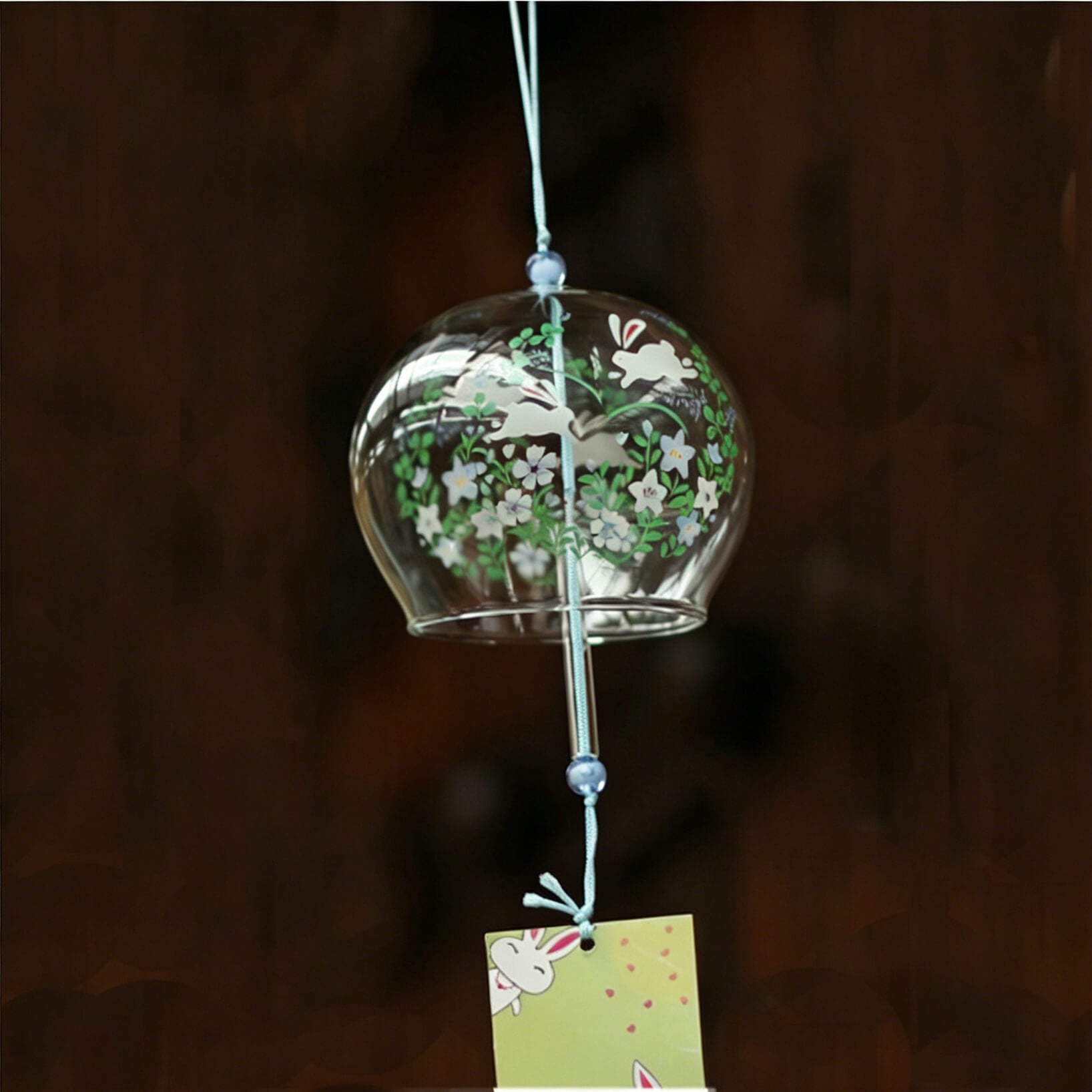 Acever Japanese Furin Glass Wind Chime – White Rabbit & Flower Garden | Edo Style Wind Bell