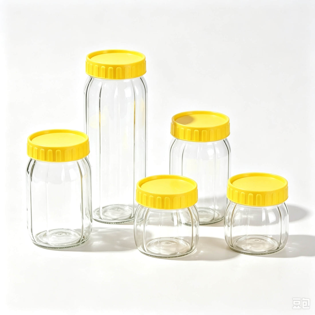 Acever QH8 5-piece glass food storage jars set with airtight yellow screw lids