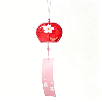 Acever Japanese Furin Glass Wind Chime – Ruby Red Sakura | Edo Style Wind Bell