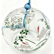 Acever Japanese Furin Glass Wind Chime – White Rabbit & Flower Garden | Edo Style Wind Bell