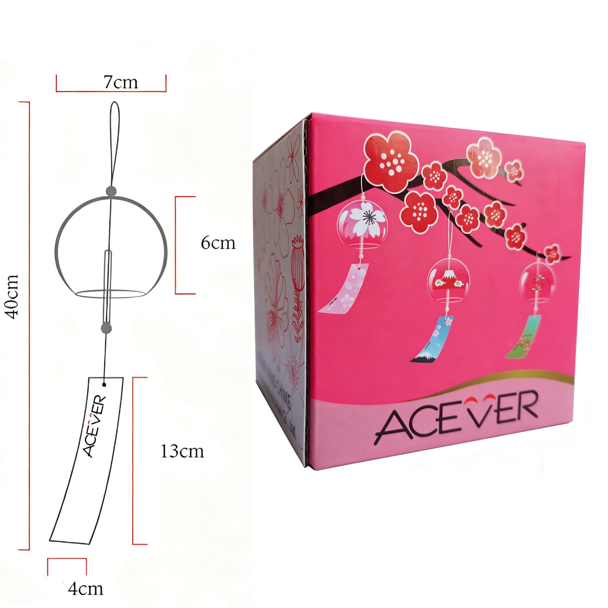 Acever Japanese Furin Glass Wind Chime – Happy Kawaii Face | Edo Style Wind Bell