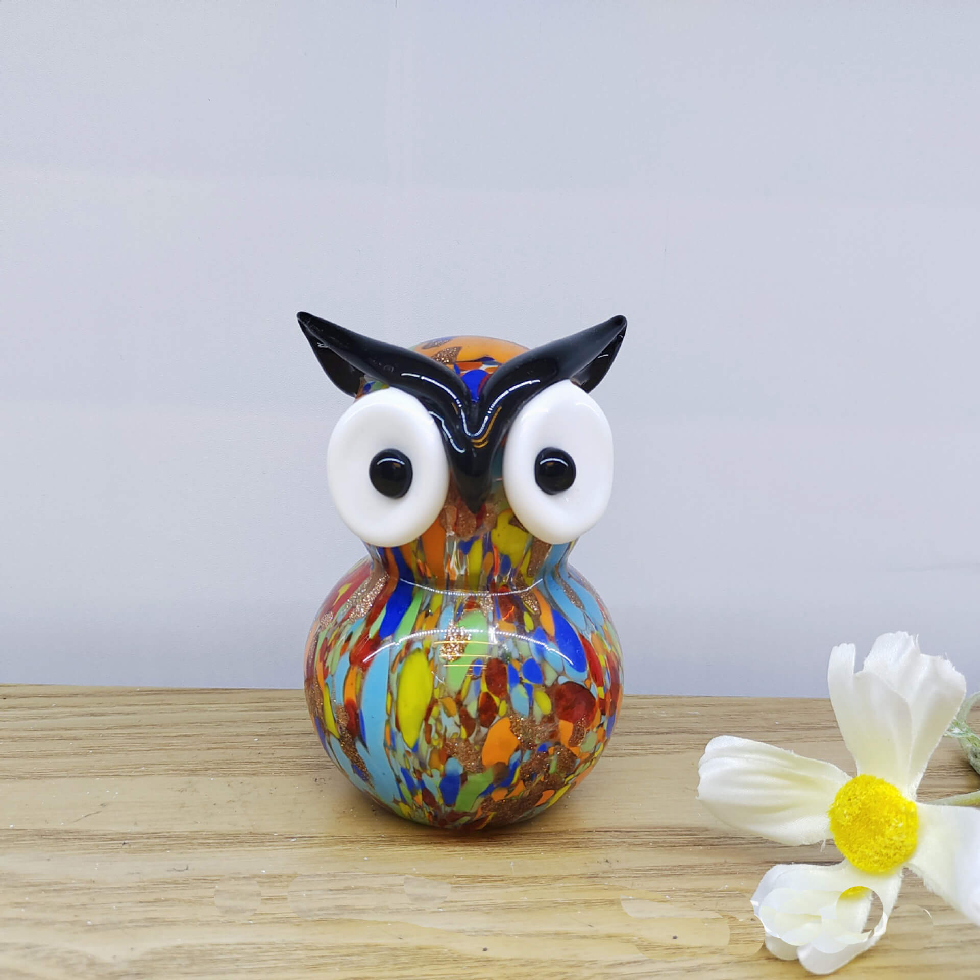 Vivid Spectrum Owl — Handblown Glass Figurine