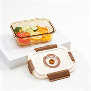 Acever BX03 large amber glass food storage container main product shot showing cream airtight lid with four brown locking clips and time recorder dial on white background