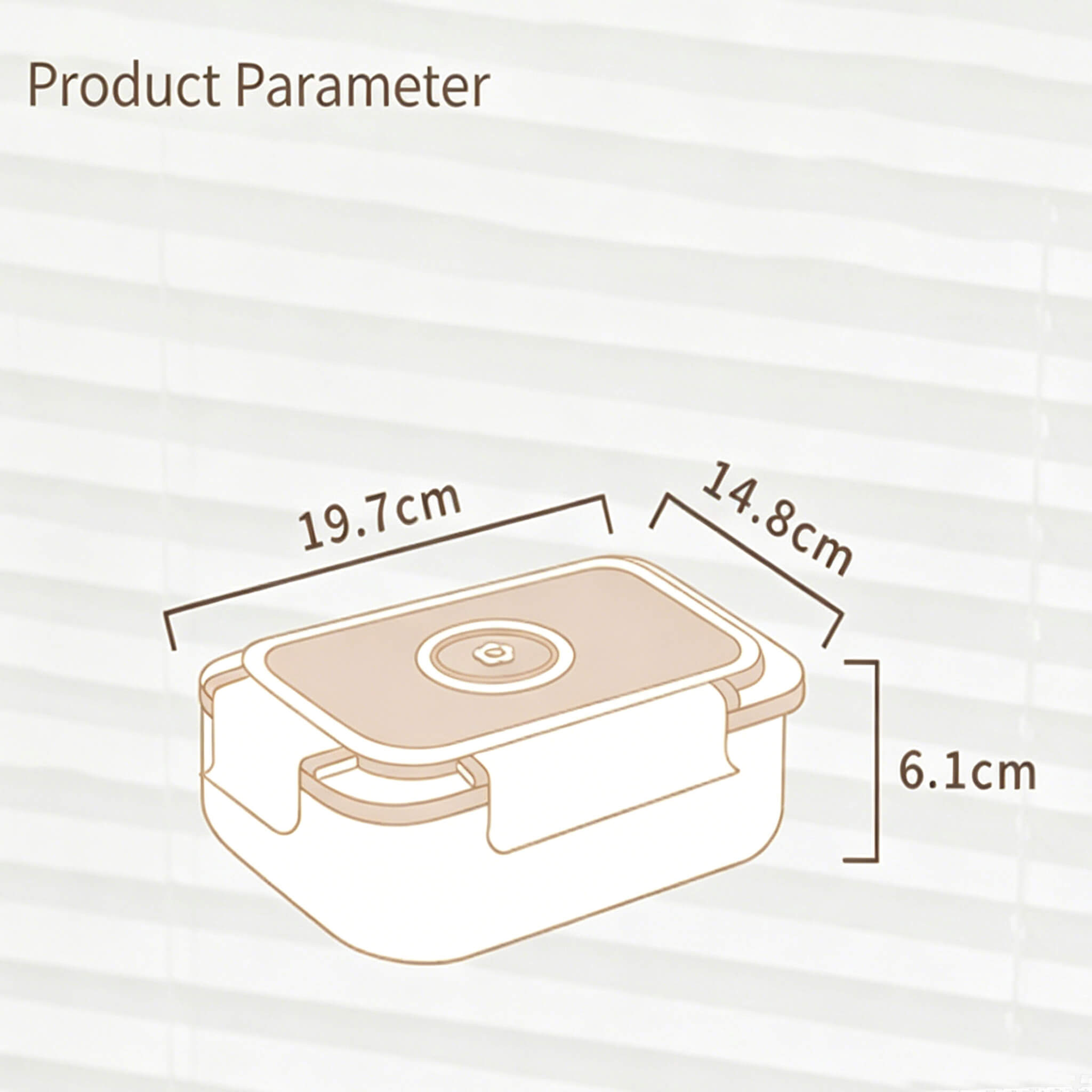 Product parameter diagram of Acever BX03 large glass food container showing dimensions 19.7cm length 14.8cm width 6.1cm height and 1040ml capacity