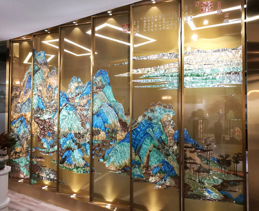 Featured Wall made of Tempered Glass with Handpainted Arts