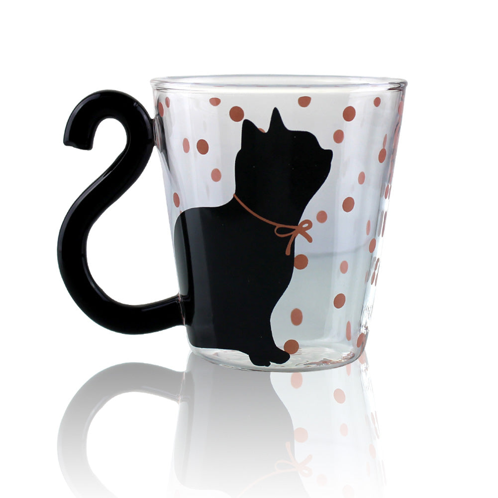 Glass Coffee Mug Tea Cup Birthday Christmas Gift, Cat Tail
