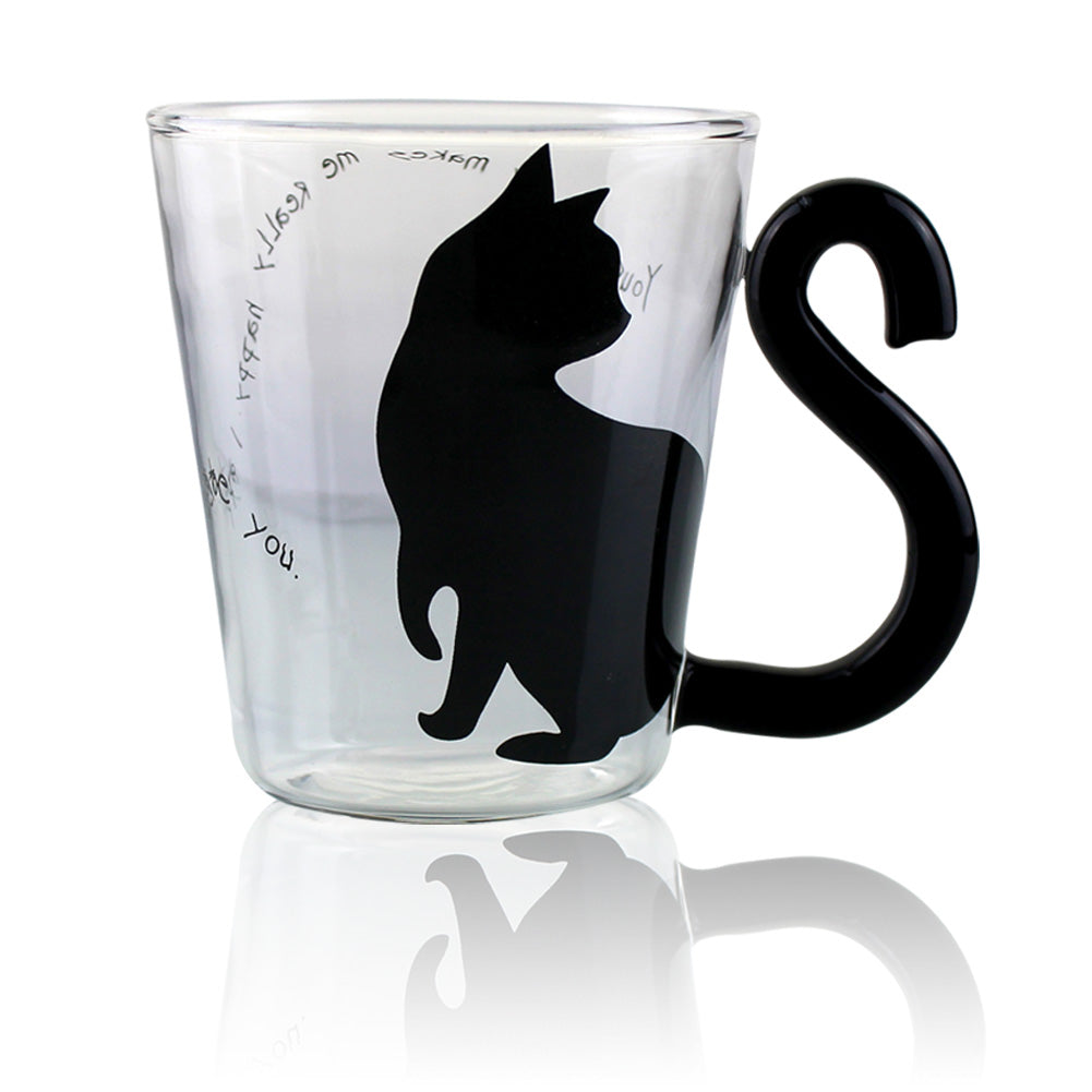 Glass Coffee Mug Tea Cup Birthday Christmas Gift, Cat Tail