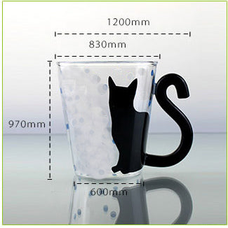 Glass Coffee Mug Tea Cup Birthday Christmas Gift, Cat Tail